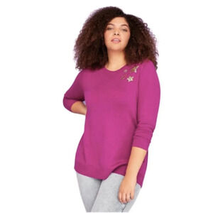 Lane Bryant Purple Knit Sweater with Star Pattern Gold Sequin in Size 26/28 - 4X